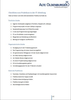 Checkliste zum Praktikum in der IT-Abteilung (Praktikant)