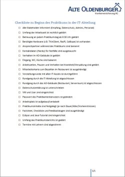 Checkliste zu Beginn des Praktikums in der IT-Abteilung (Praktikumsbetrieb)
