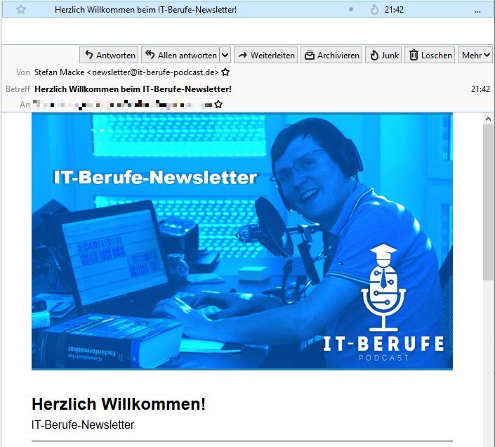 Bestätigungsmail zur Anmeldung am Newsletter